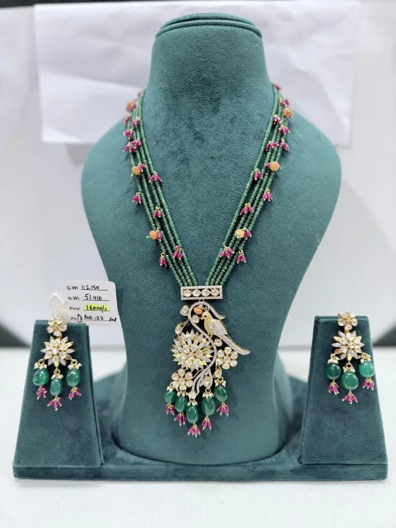 Dhaneesha Select Emerald Peacock Necklace Set